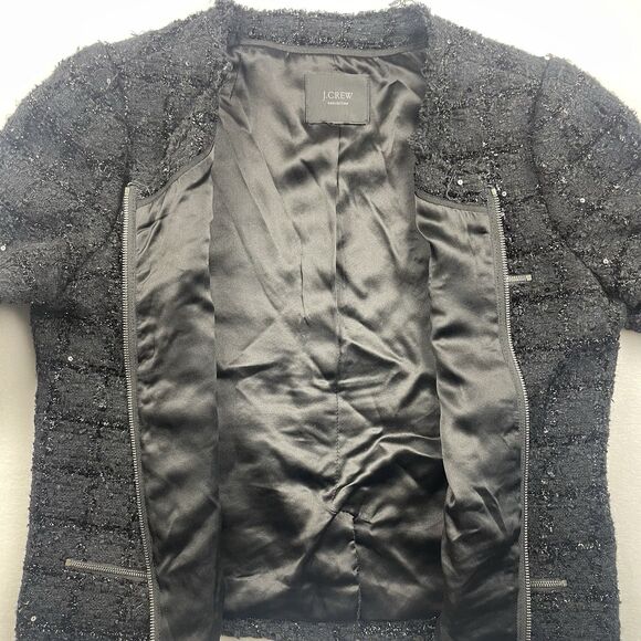 J. Crew Collection Classic Tweed Sequence Zip Jacket Black-M - Picture 6 of 9